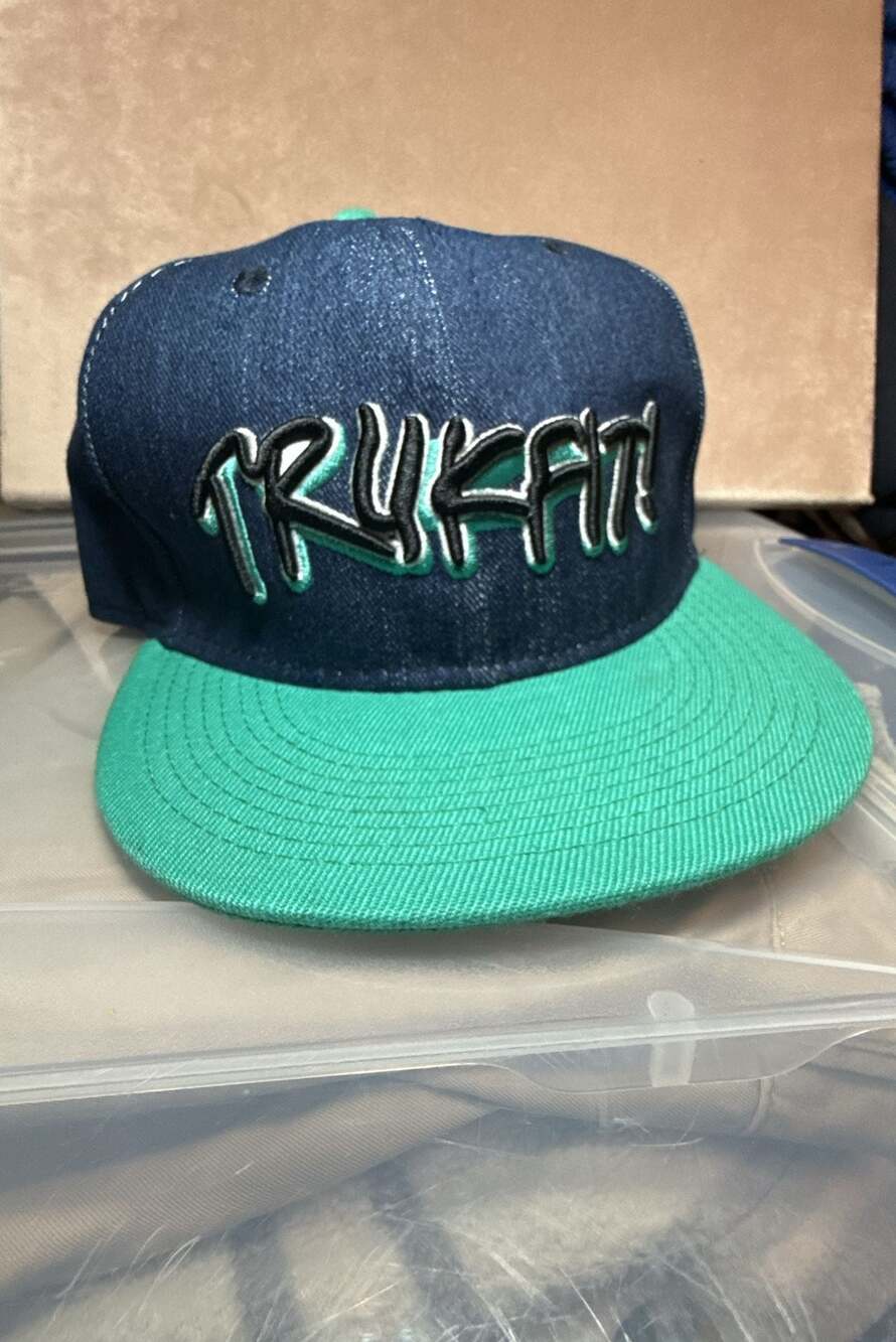 Trukfit Lil Wayne Denim Two-Tone Snapback Hat Navy denim and Green